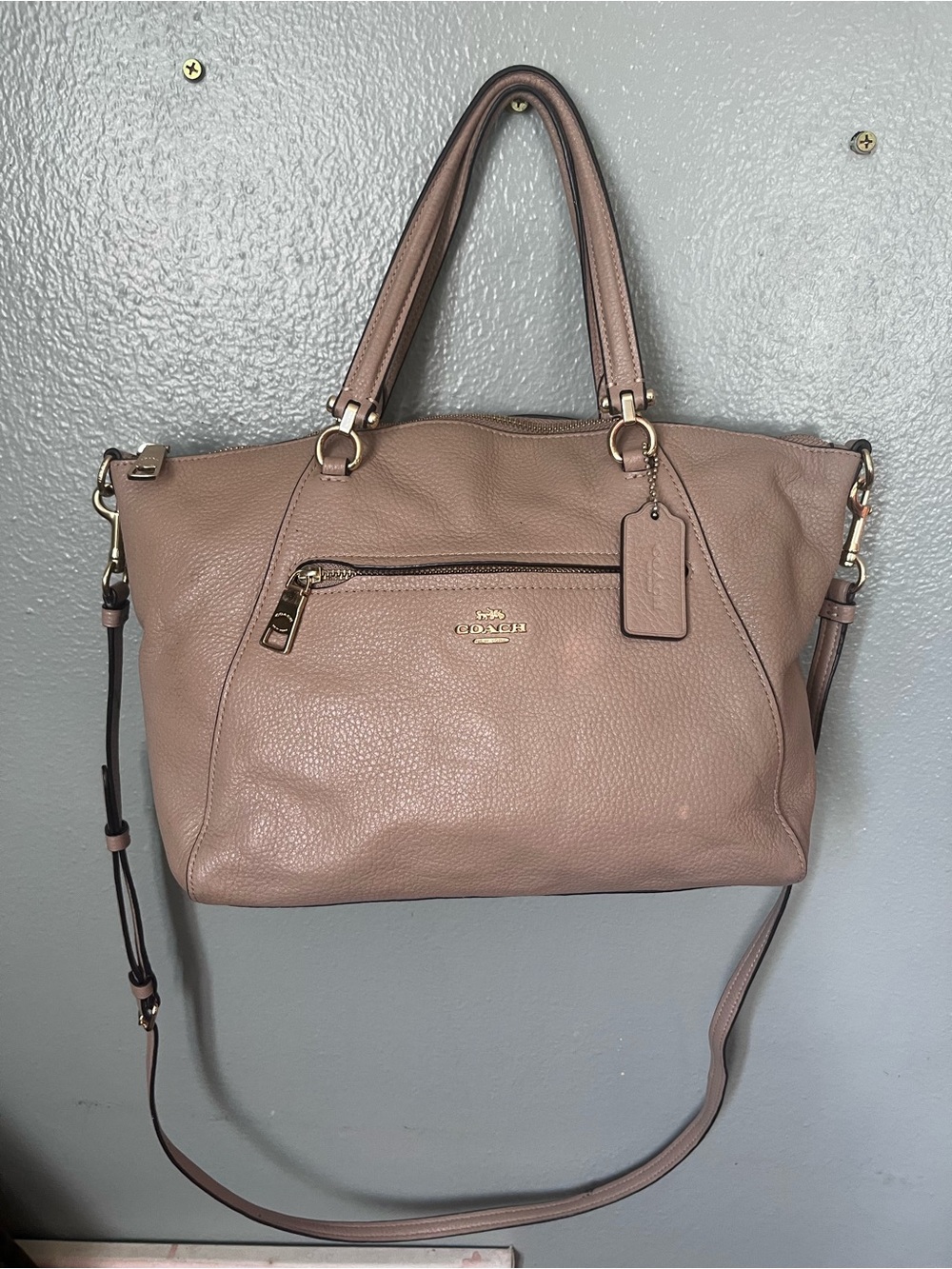 Coach Taupe Pebbled Leather Shoulder Satchel